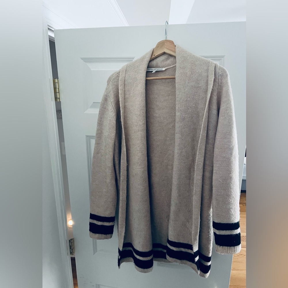cupcakes & cashmere Tan Cardigan with Black Accents